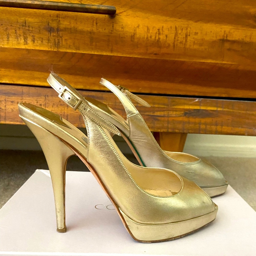 Jimmy Choo metallic 5” open toe platform sandal
